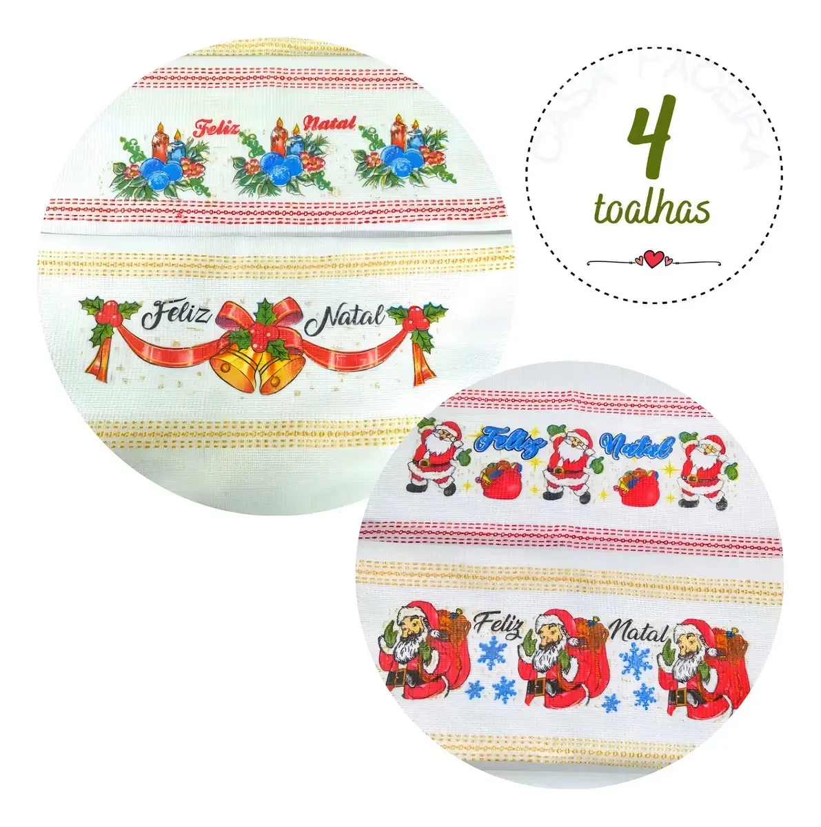 Kit 4 Panos de Prato Algodão Lomaer Branco Barra Decorada Cozinha