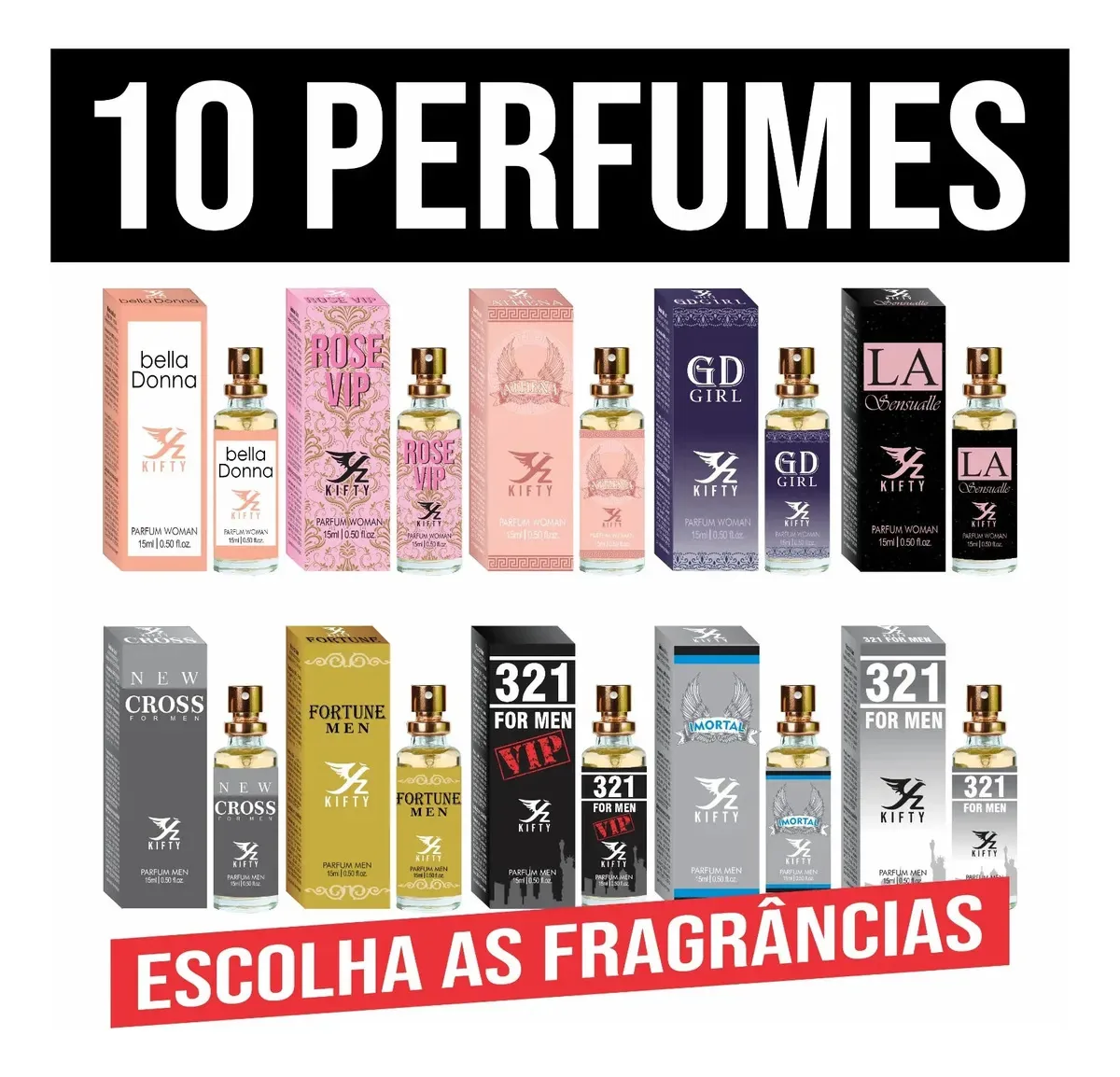 10 Perfumes Kifty Parfum 15ml Alta Fixação Essência Concentrada