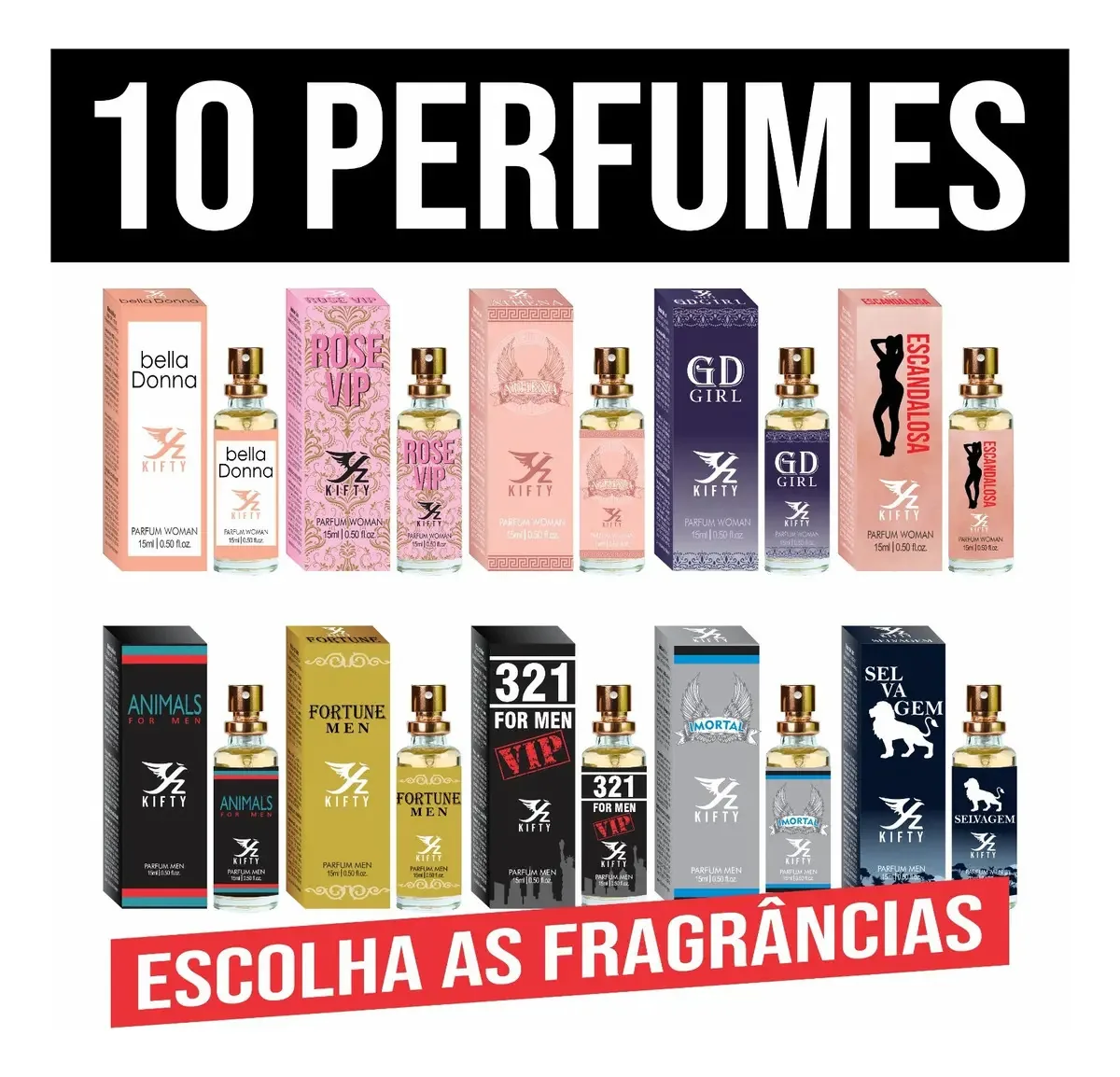 Perfumes 15ml Kifty Eau de Parfum Diversas Fragrâncias