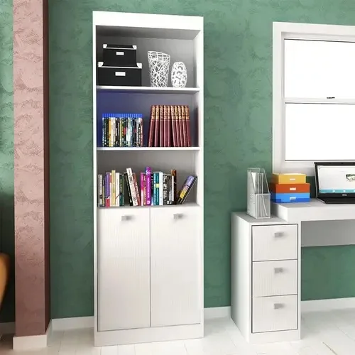 Estante Para Livros 60 Cm 2 Portas Branco Tx/branco Tx