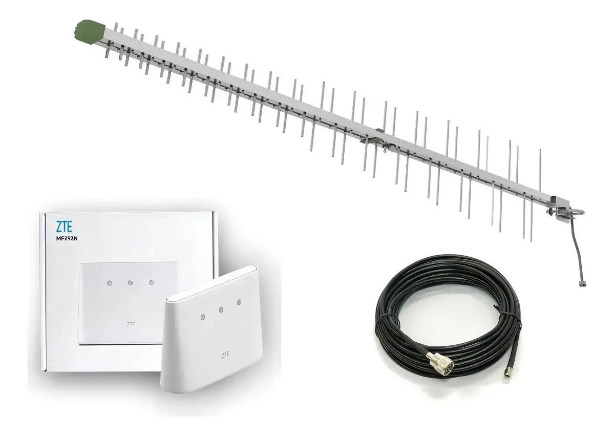 Kit Internet & Telefone Rural Roteador 3g+ Wifi Antena Cabos Cor Branco