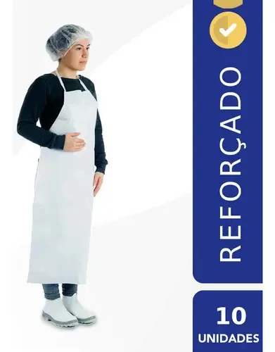 Kit de 10 Aventais Brancos Pvc Napa Reforçado Impermeável Cozinha Cor Branco