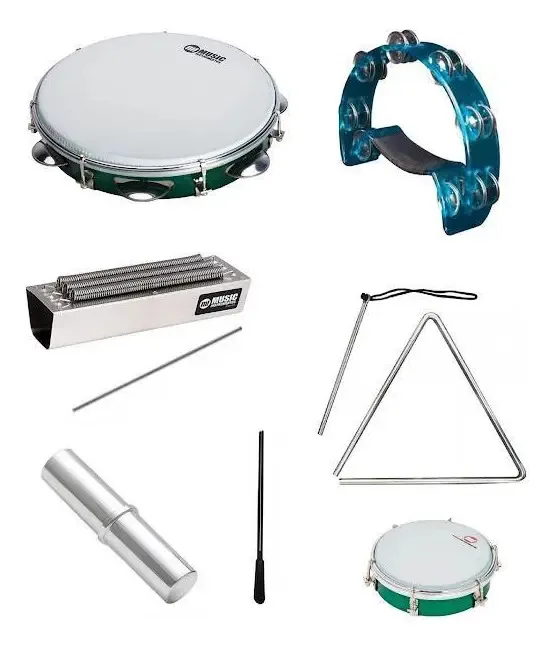 Kit Percussão: Reco Pandeiros Tamborim Triângulo Ganzá