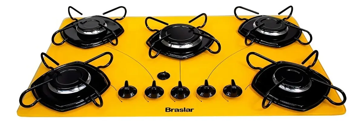 Fogão Cooktop 5 Bocas Braslar Acendimento Automático Easy Cor Amarelo