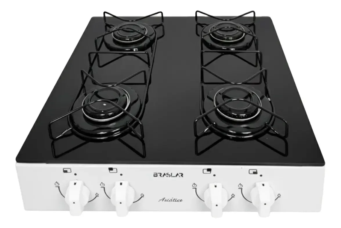 Fogão Cooktop Asiático Vidro 4 Bocas Braslar Branco