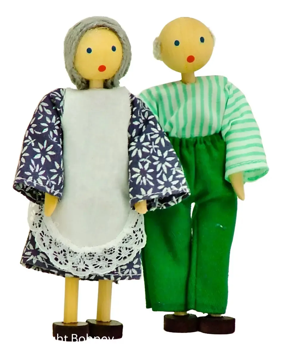 Brinquedo Waldorf - Kit Bonecos Avós De Madeira - Bohney