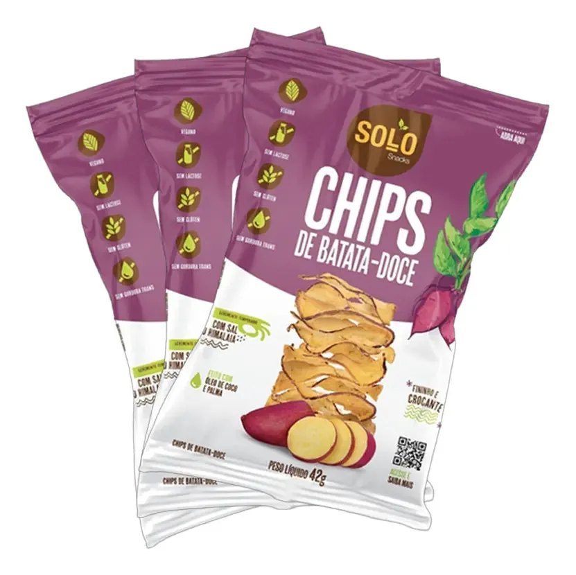 Kit 3x: Chips De Batata Doce Assado Solo Snacks 42g