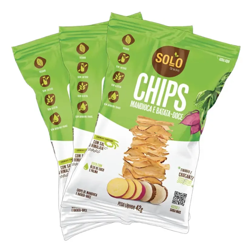 Kit 3x: Chips De Batata Doce/mandioca Assado Solo Snacks 42g