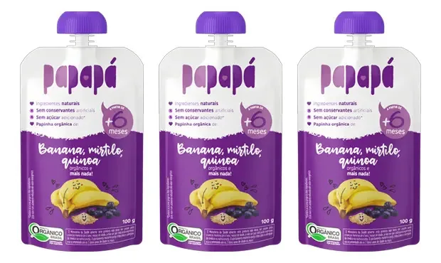 Kit 3x: Papinha Org. De Banana, Mirtilo E Quinoa Papapá 100g