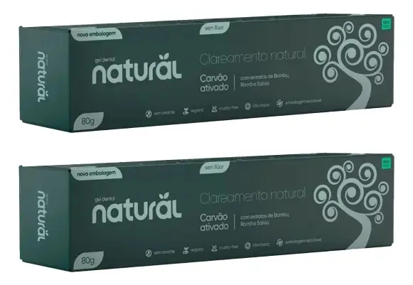 Kit 2x: Creme Dental (gel) Carvão Ativado Natural 80g