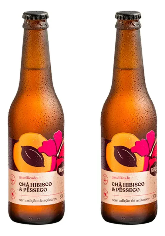 Kit 2x: Chá De Hibisco Com Pêssego Gaseificado Brazô 350ml