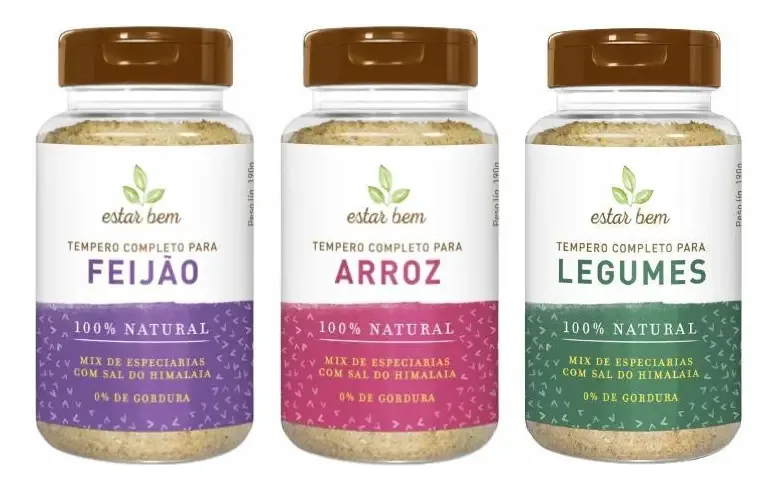 Kit 3 Temperos Estar Bem 190g: Feijão, Arroz, Legumes