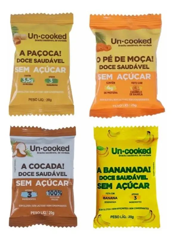 Kit 4 Doces Uncooked Sem Açúcar - Paçoca, Pé De Moça, Cocada