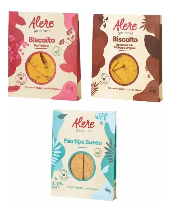 Kit 3 Biscoitos Sem Glúten Alere: Tortilha, Grissini, Pão