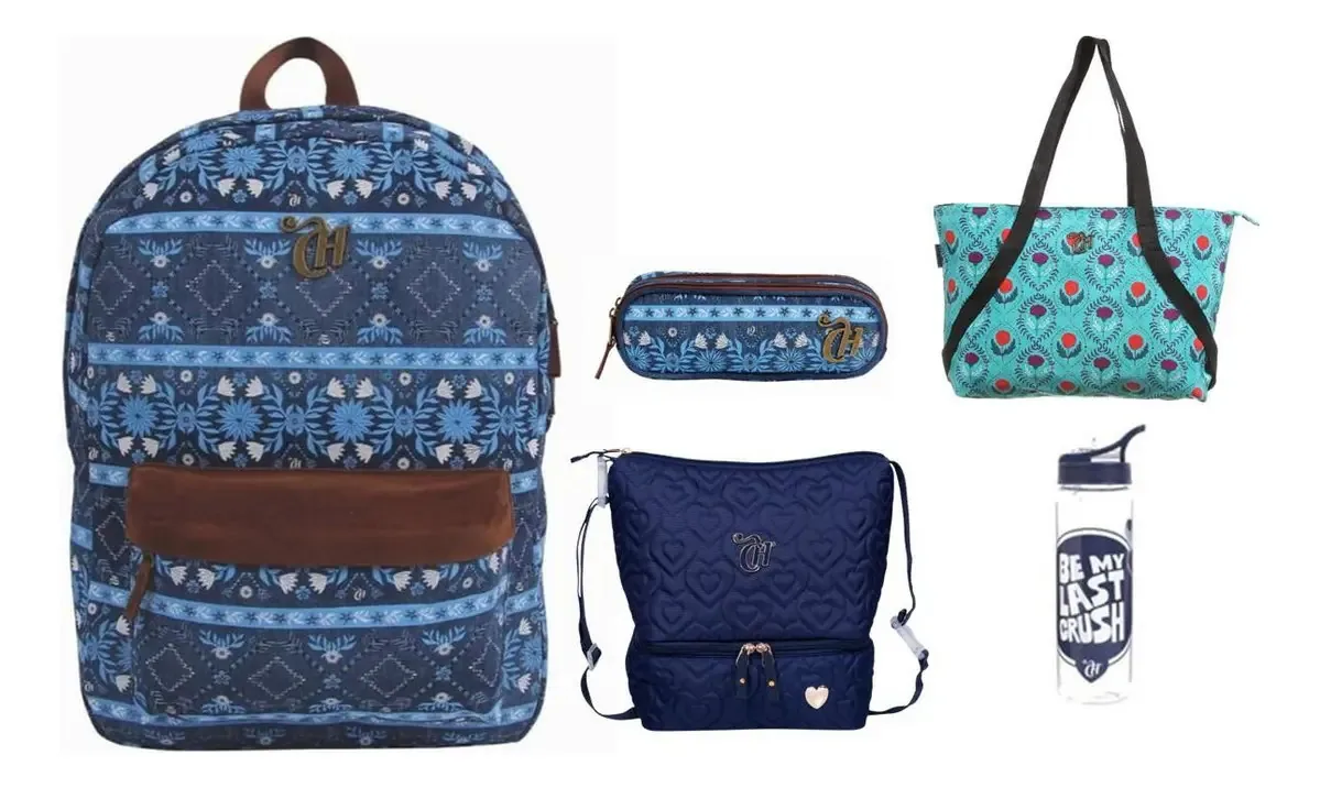Kit Capricho Etnic Mochila + Lancheira + Estojo + Garrafa