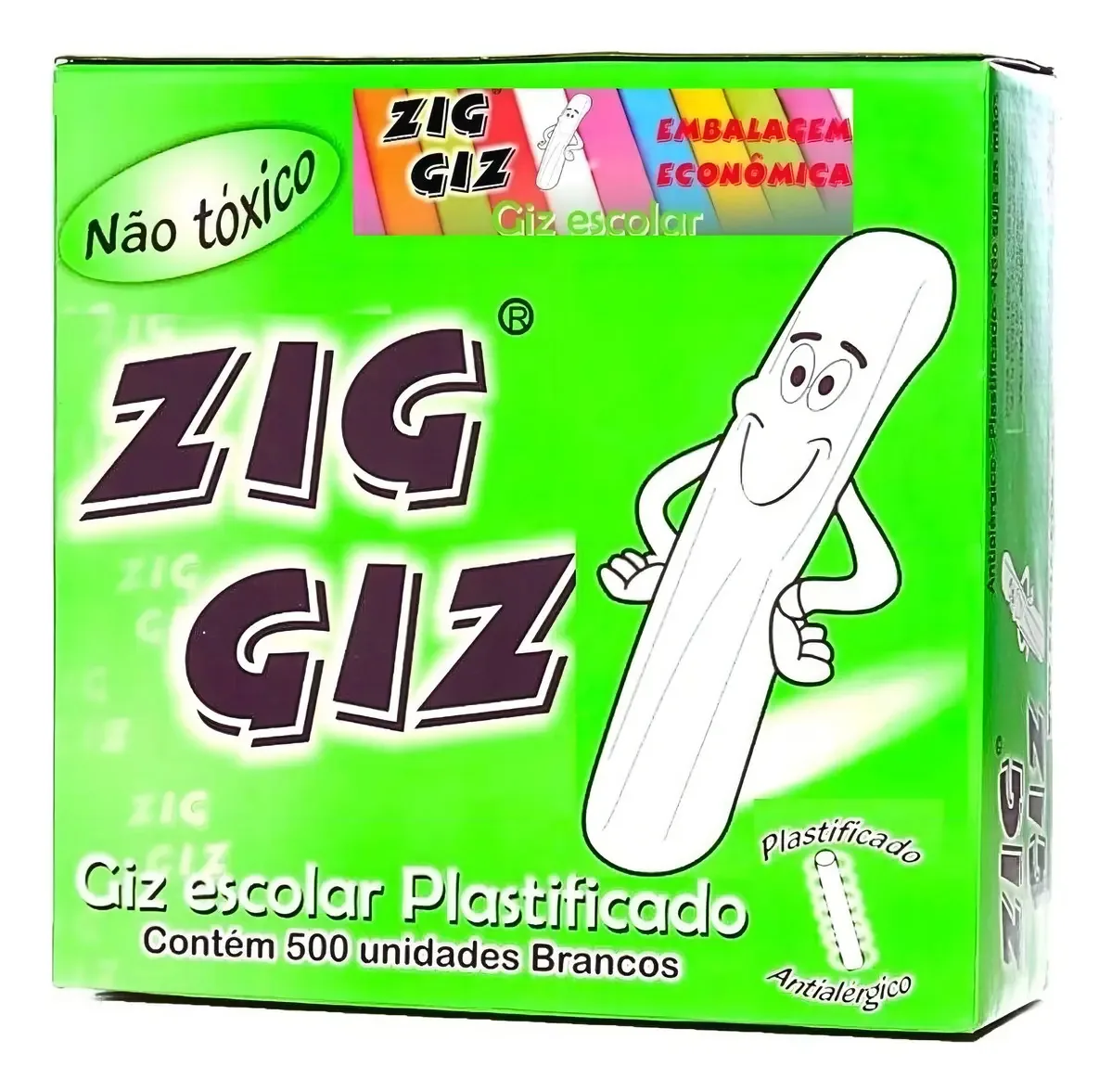 Giz Plastificado Zig Giz Branco 500 Unidades Para Quadro Negro