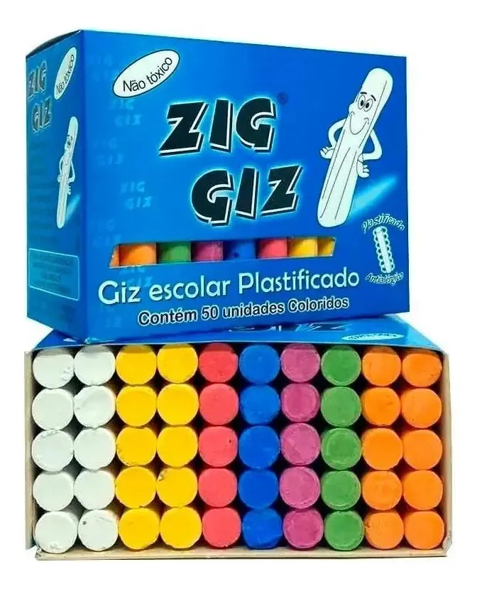 Giz Escolar Colorido Plastificado Kit Com 50 Unidades