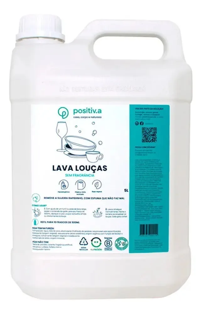Lava Louça Vegetal Sem Fragrâncias Positiv.a 5L