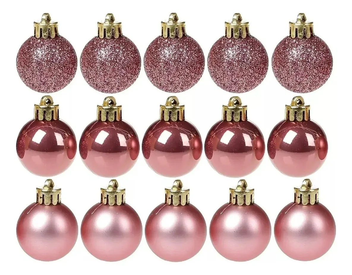 Kit 15 Bolinhas De Natal 4cm Enfeites Natalinos Decoração Rose Lisa/fosca/glitter Kaprot