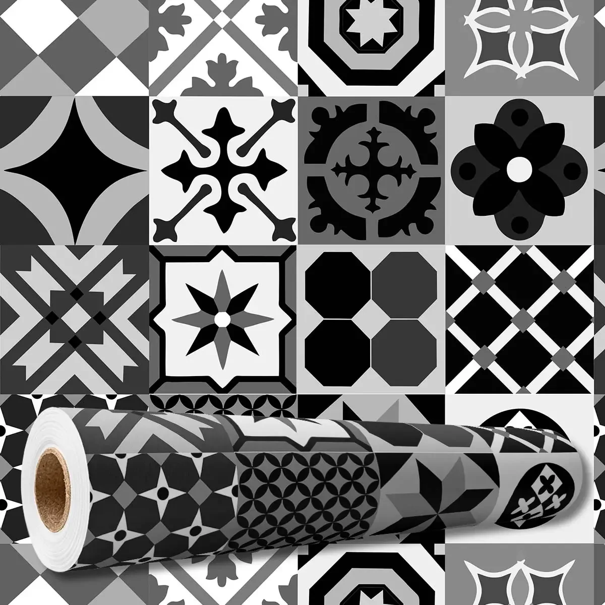 Adesivo Decorativo 3 Mt Papel Parede Azulejo Português Retrô Preto Cozinha Banheiro Lavável