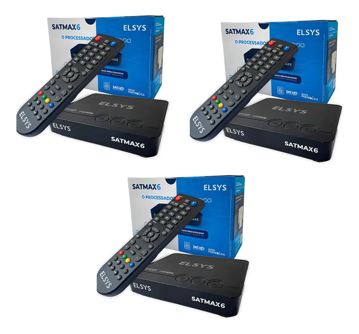Kit 3 Receptores Digitais Satmax 6 Elsys Sat Hd Regional Cor Preto