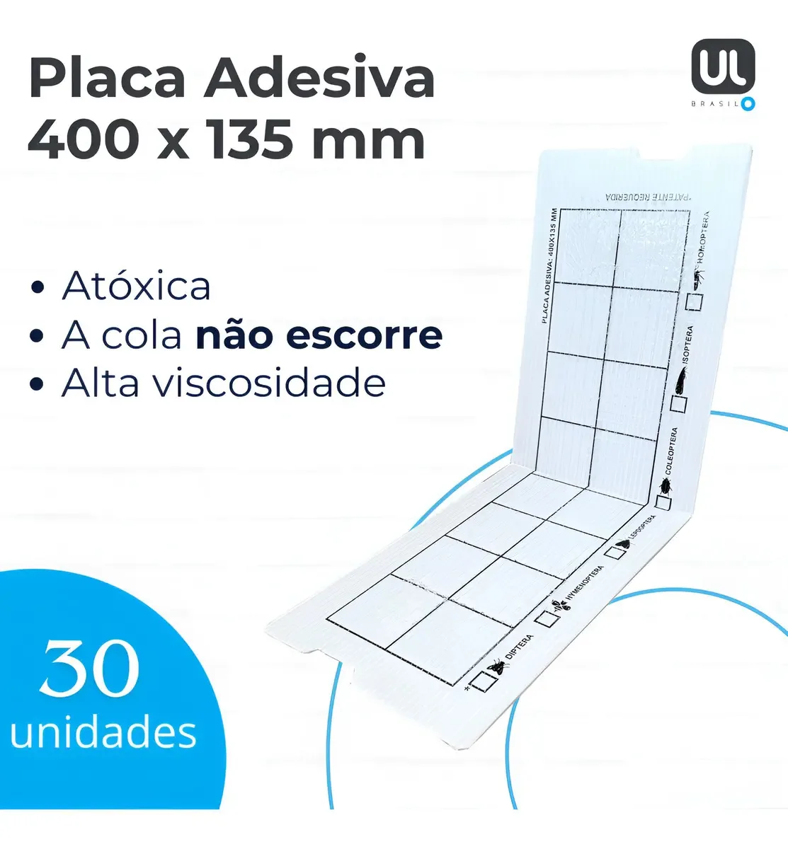 30 Placa Cola Refil 400x135 Pega Mata Mosca Mosquito Insetos