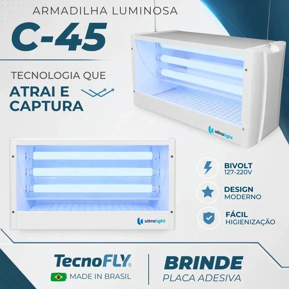 Armadilha Luminosa Adesiva C-45 Mata Moscas Insetos Açougue Padaria