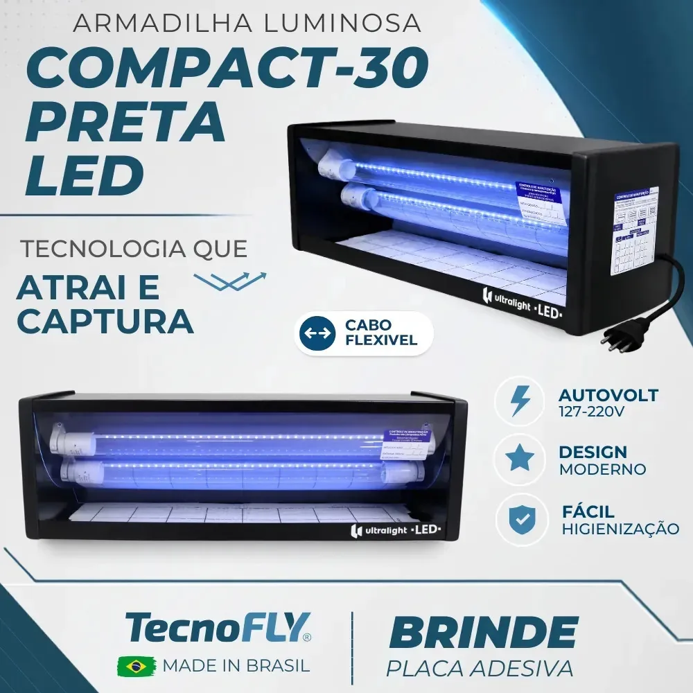Armadilha Luminosa Lateral Compact-30 Autovolt Contra Moscas Mata Insetos