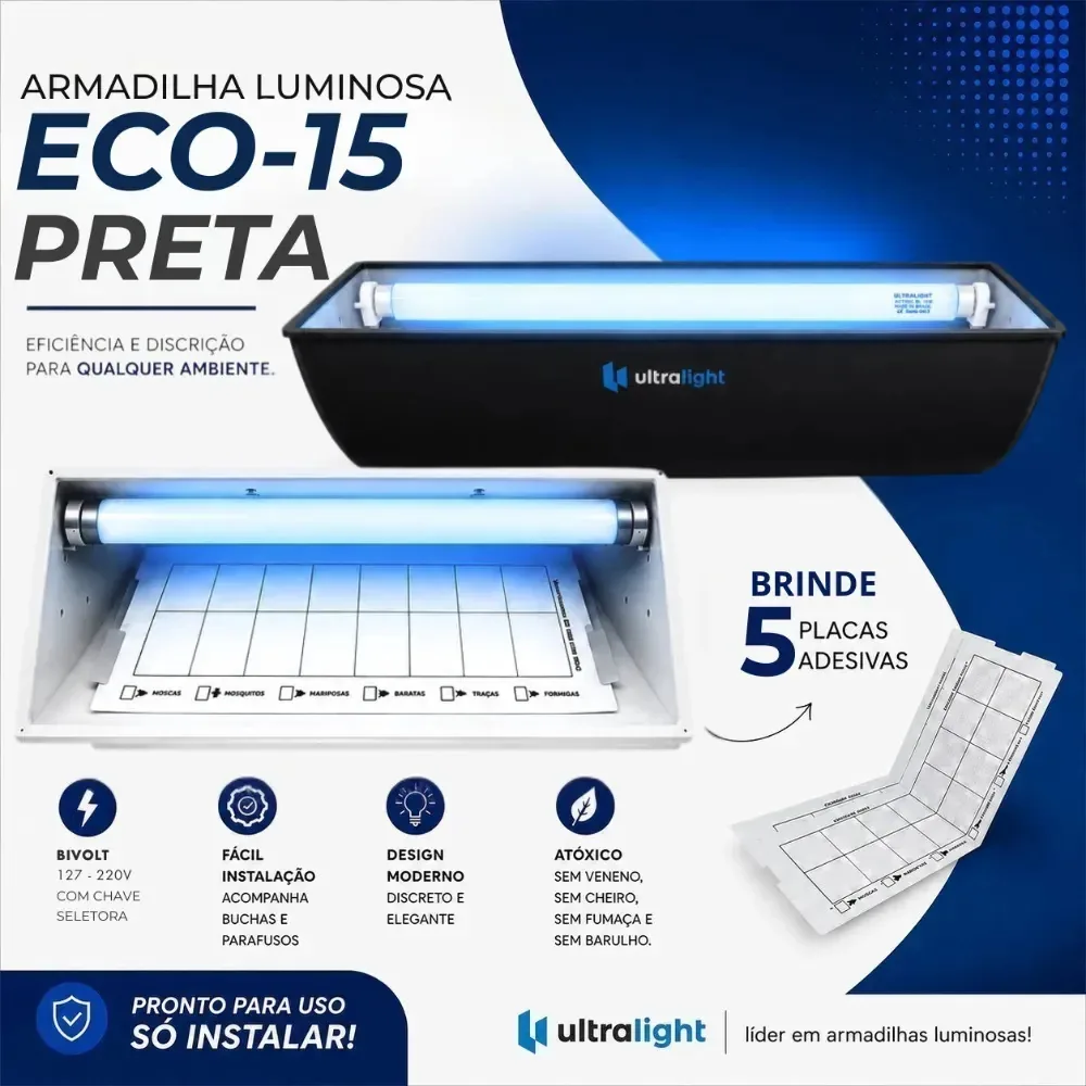 Armadilha Luminosa Pega Insetos Mata Mosca Mosquito Black-15