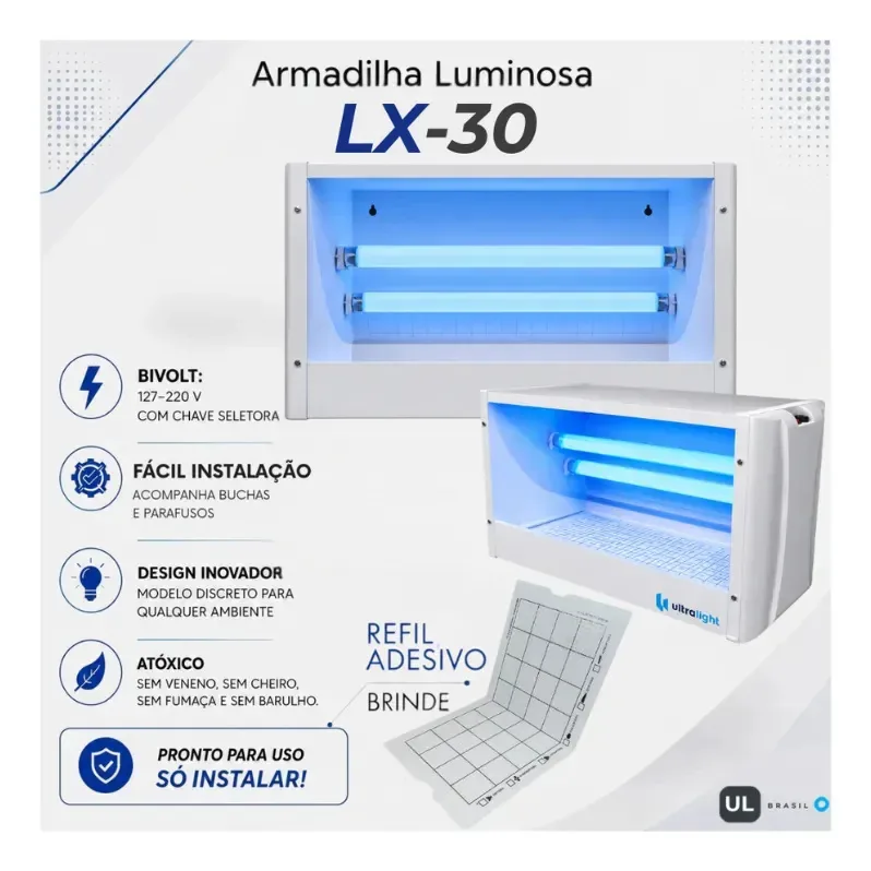 Armadilha Luminosa Lx-30 Mata Mosca Mosquitos Insetos Varejeira Nf