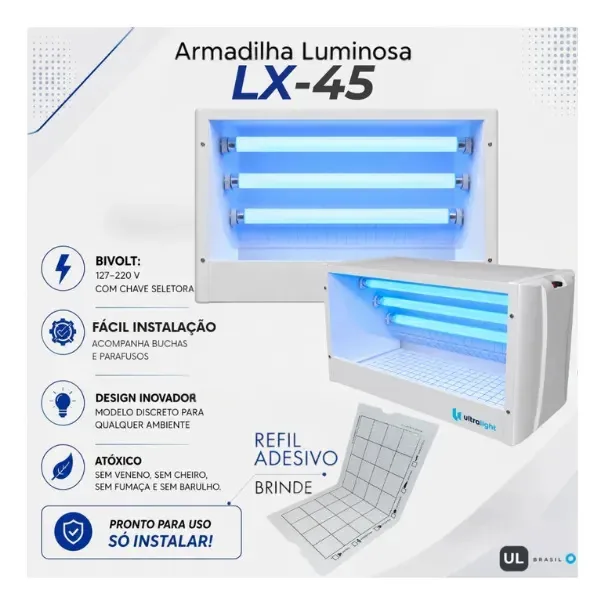 Armadilha Luminosa LX-45 Captura Rápida De Moscas Mosquitos Muriçocas