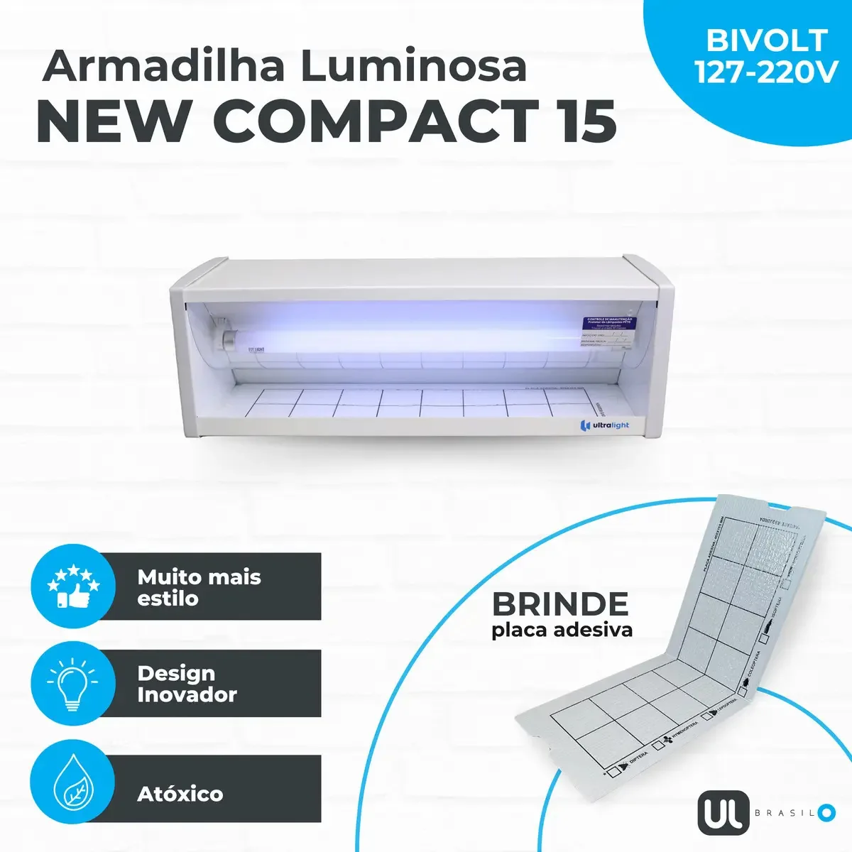 Armadilha Luminosa Compact-15 Elimina Moscas Mosquitos Insetos Voadores