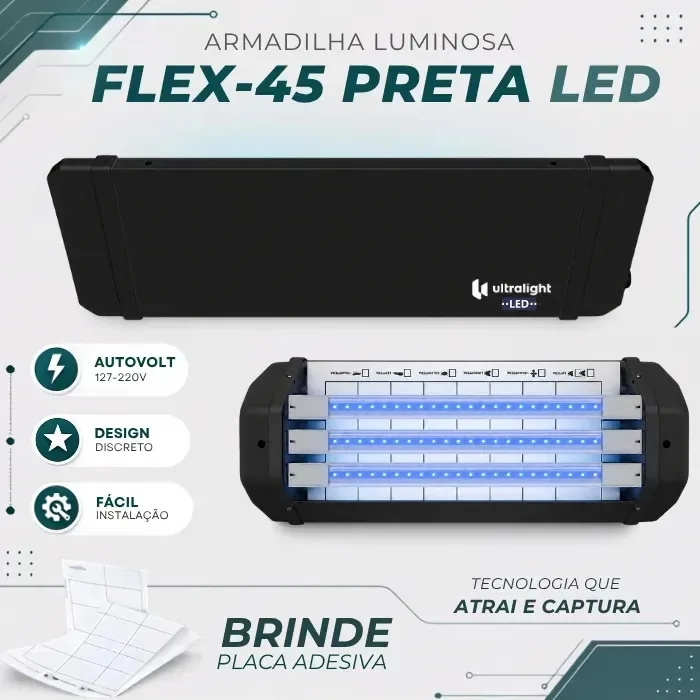 Armadilha Luminosa Flex-45 Pega Mata Moscas Mosquitos Insetos
