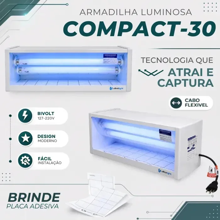 Armadilha Luminosa Compact-30 Captura Moscas Mata Insetos Bivolt