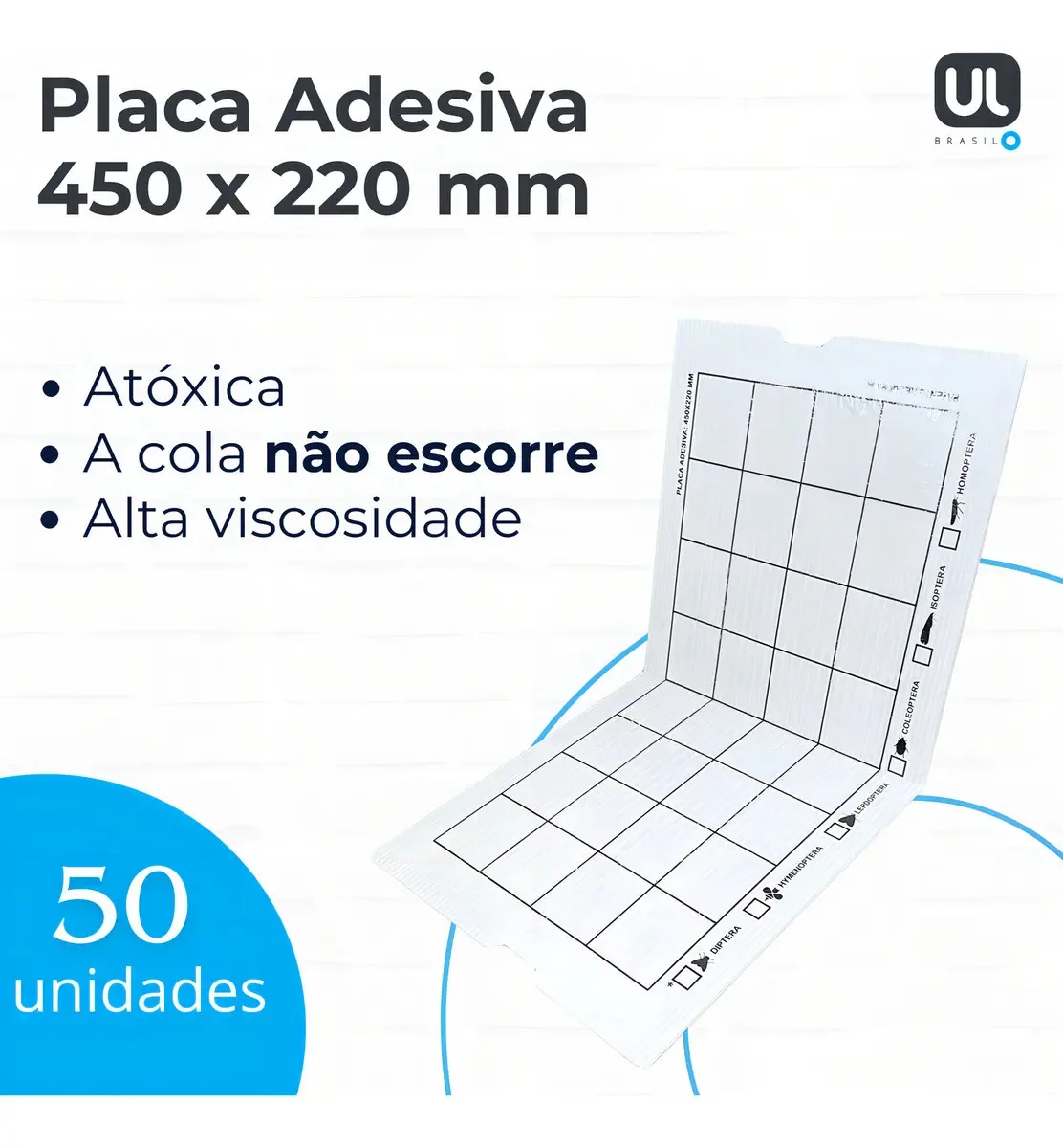 50 Pçs - Refil Adesivo 450x220mm Pega Prende Moscas Insetos Cola Não Escorre