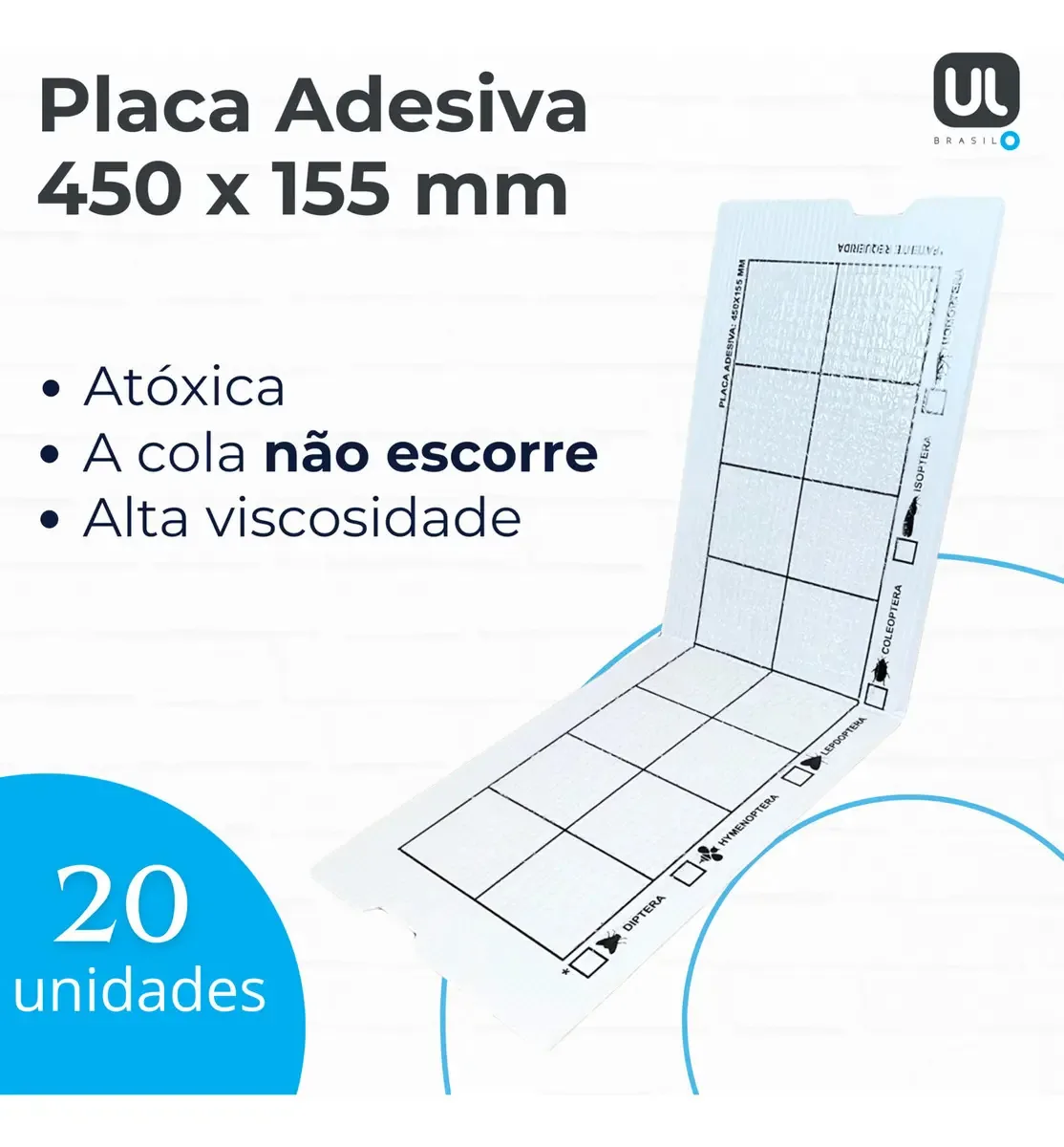 20 Pçs - Placa Adesiva 450x155mm Mata Insetos Moscas