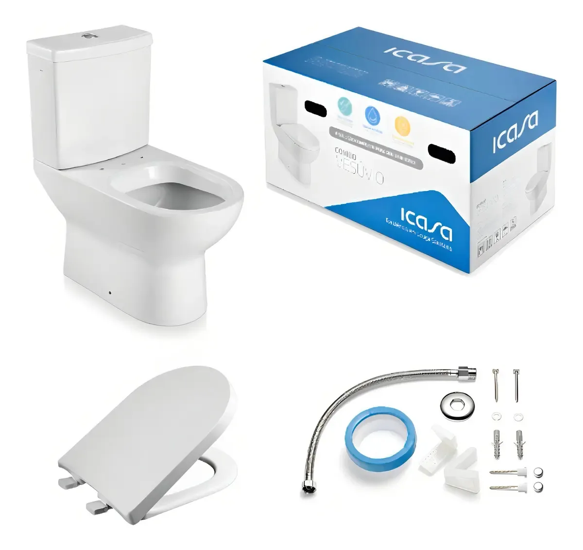 Bacia + Caixa Acoplada Vesuvio Branco + Kit Icasa - Icasa