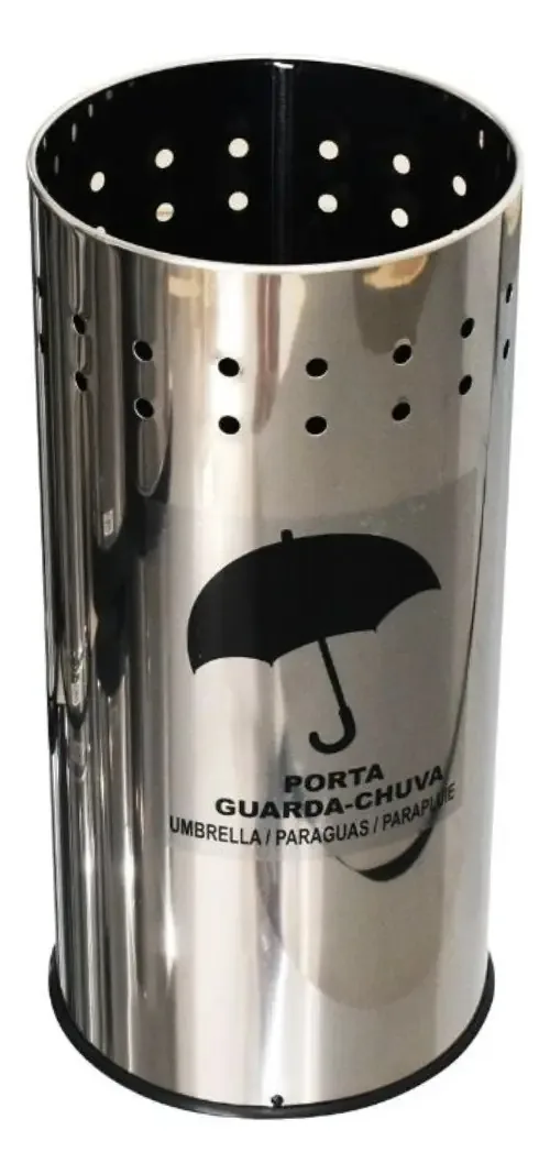 Porta Guarda-Chuva 25L Inox Polido Aldinox Cilíndrico 50cm