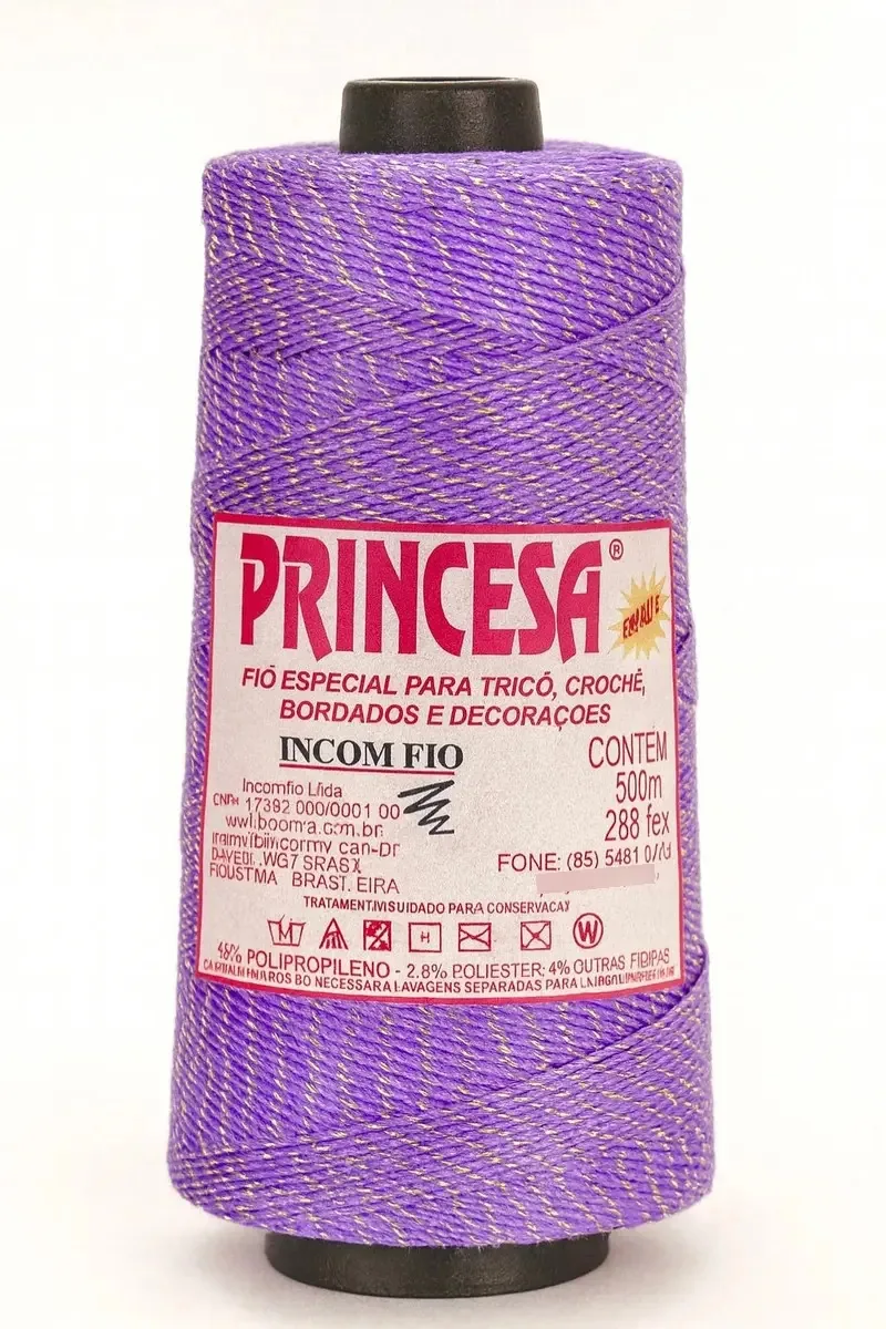 Linha Incomfio Lilás Brilhante Cone 500m Bordado Crochê Decorações