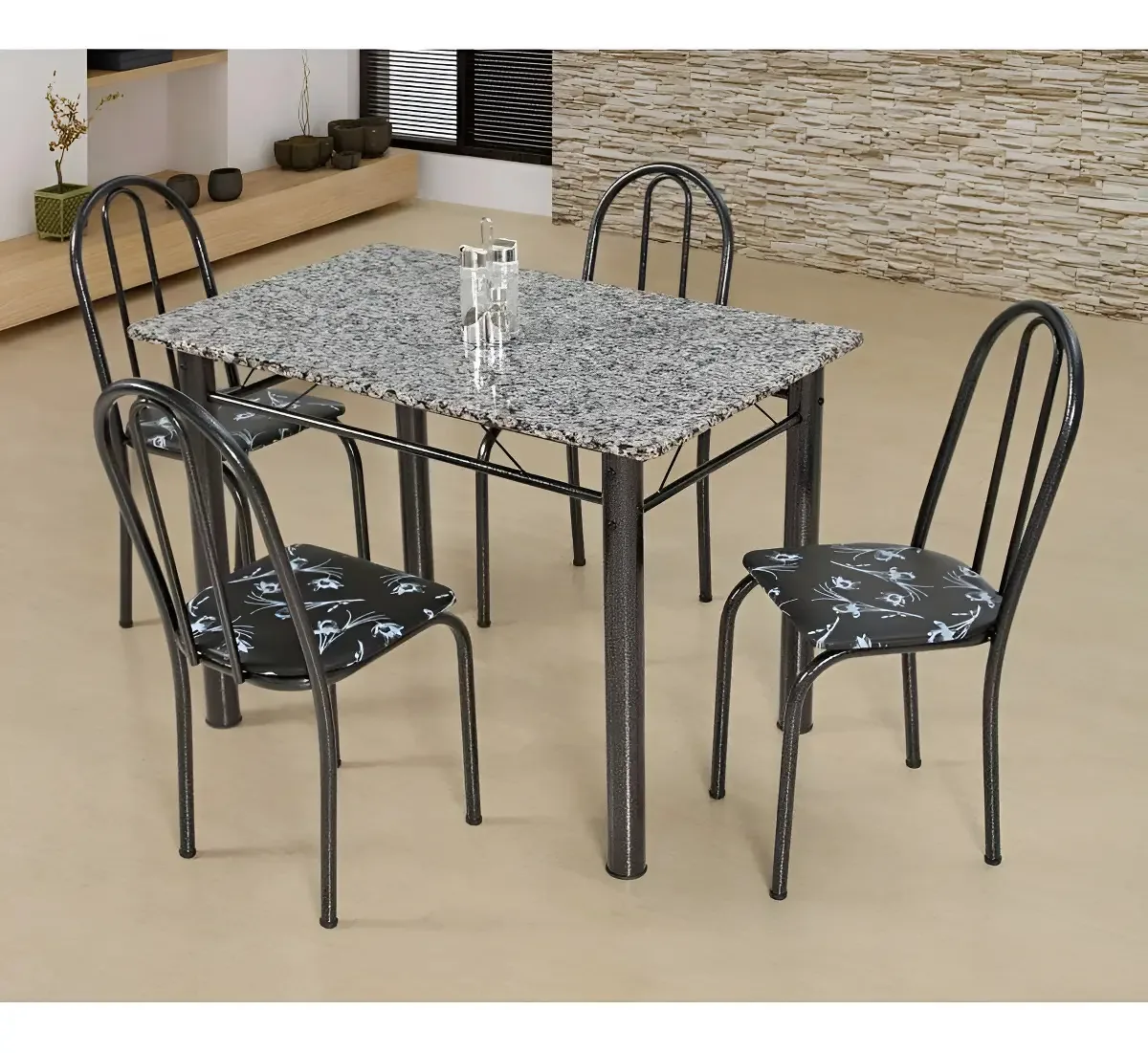 Conjunto De Mesa Com 4 Cadeiras Sara Craqueado Preto E Pr
