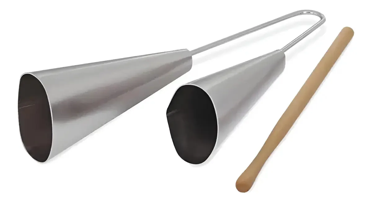 Agogô Duplo Spanking Cromado com 2 Campanas e Baqueta