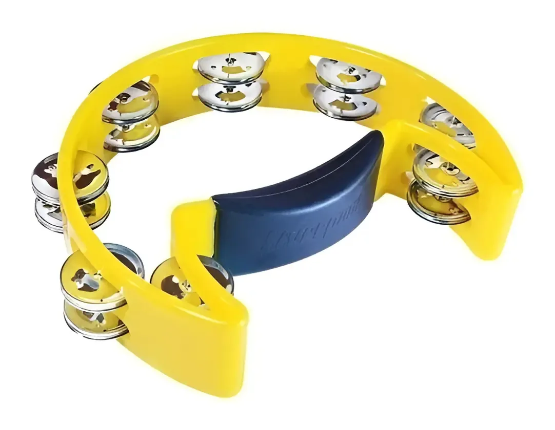 Pandeiro Meia Lua Pandeirola Amarelo 16 Platinelas Inox
