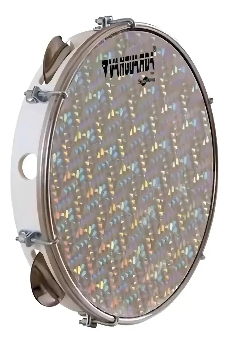 Pandeiro 10 Abs Branco Pele Holográfica Prata Vanguarda