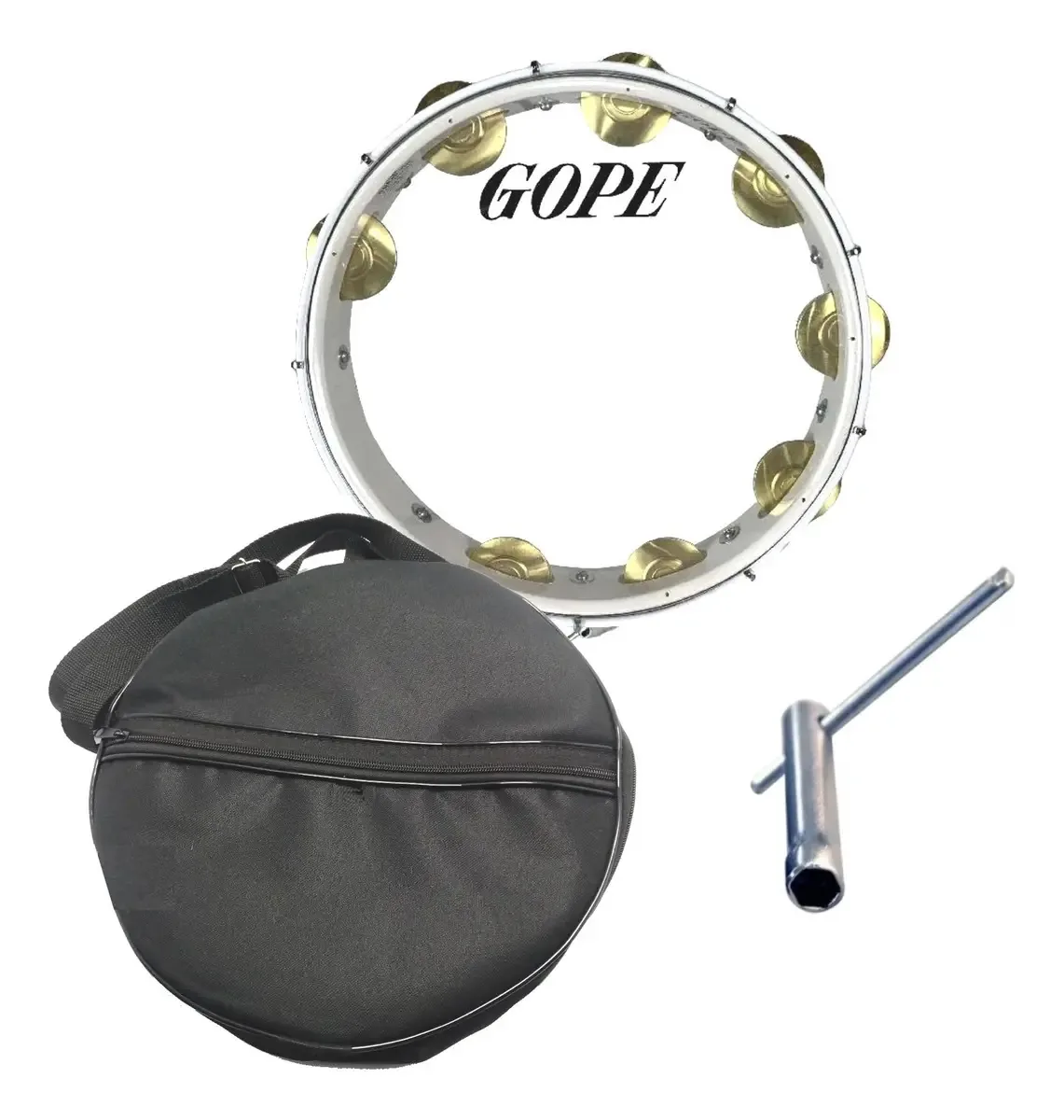 Pandeiro 12 Gope Branco Pele Cristal Prof + Case Simples