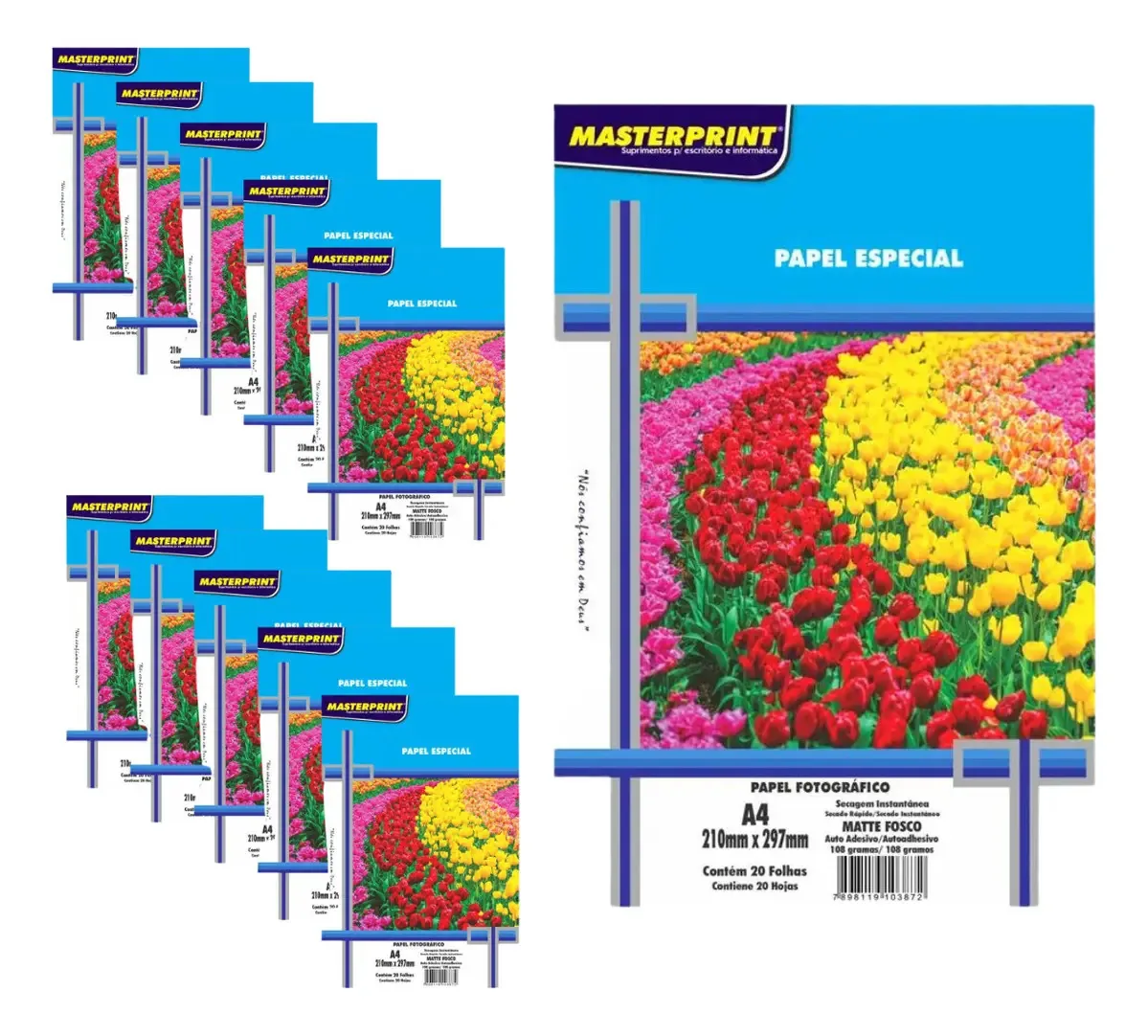 500 Papeis Fotografico Auto Adesivo Master Fosco 108g A4 Cor Branco