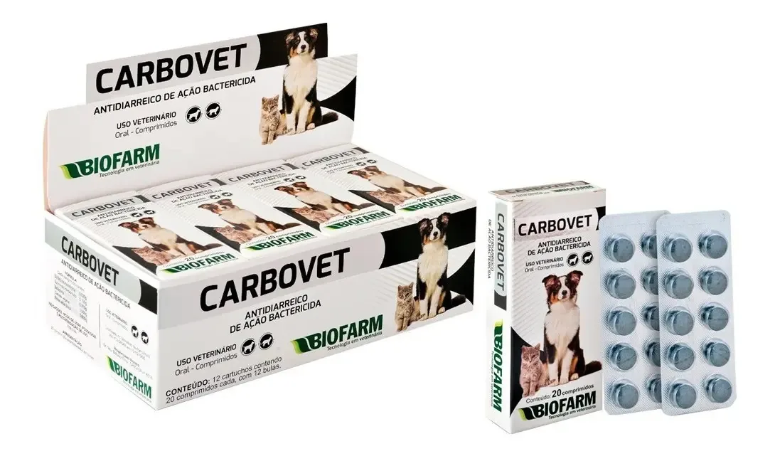 Antidiarreico De Ação Bactericida Carbovet Biofarm Com 20 Comprimidos