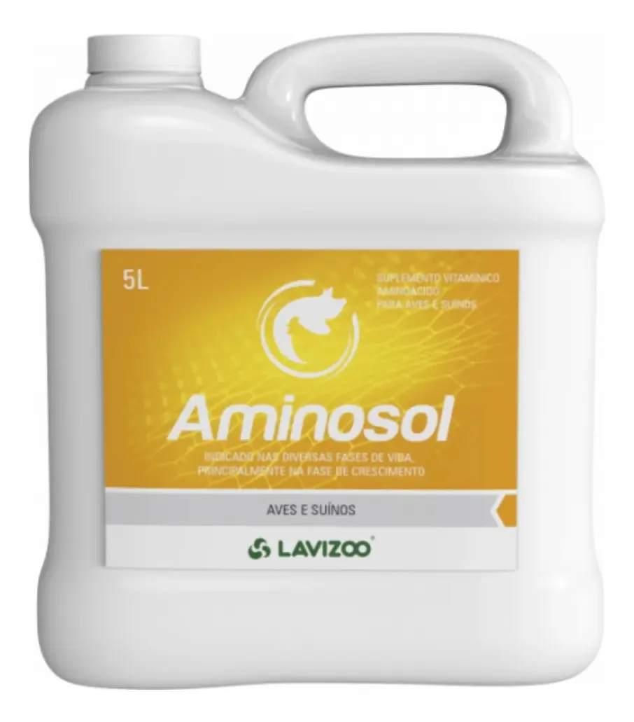 Aminosol Lavizoo Suplemento Aminoácidos Aves Equinos Suínos 5L Líquido
