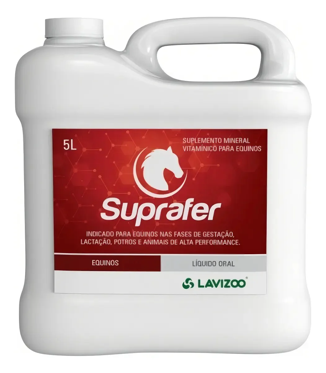 Suprafer Lavizoo Suplemento Líquido 5L Para Equinos Suínos Aves Ácido Fólico