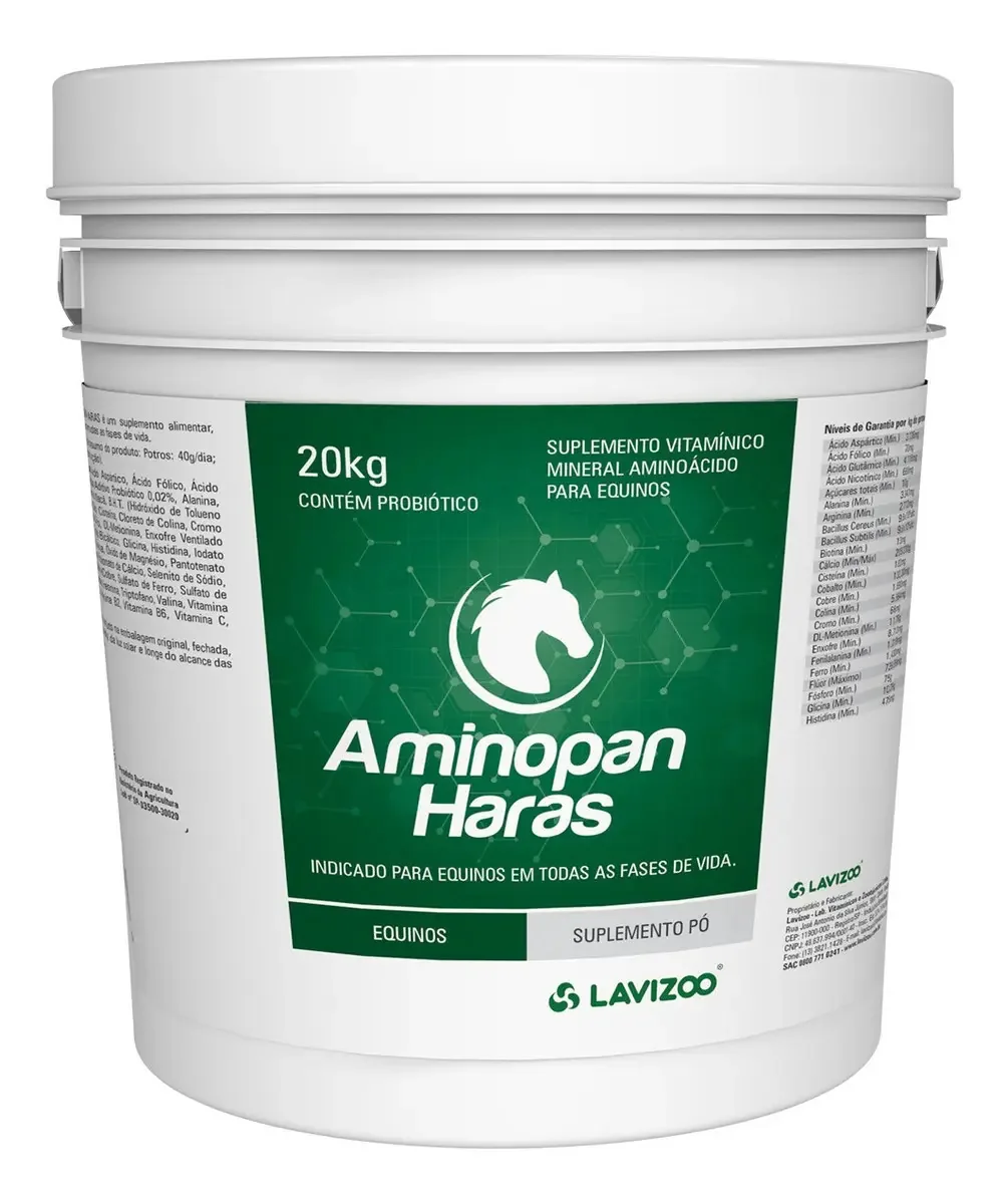 Aminopan Haras Aminoácidos Vitaminas e Minerais 20kg Cavalos