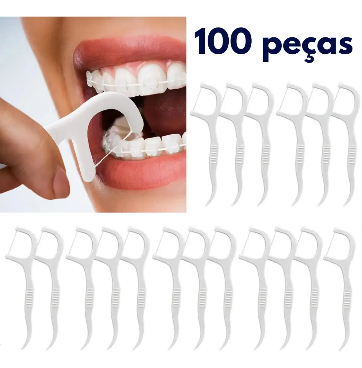 Palito De Fio Dental Portátil Higiene Bucal 100 Unidades